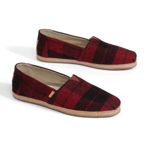 Tom's Classic Red Plaid Felt Loafers Slip-Ons Edgy Ballet Flats Smoking Slippers